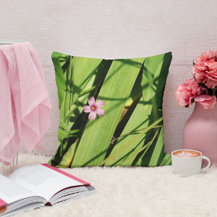 Pink flower Green Botanical Photography Graphic Ca Throw Pillow