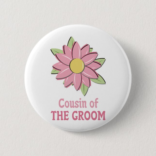 Pink Flower Groom Cousin Button (Front)