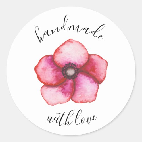 Pink Flower Handmade with Love Classic Round Sticker