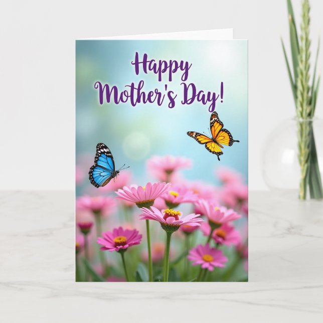 Pink Flower Happy Mothers Day Card (Front)
