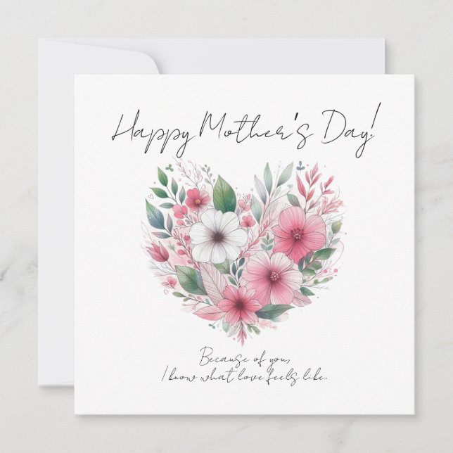Pink Flower Heart Happy Mother’s Day Invitation (Front)