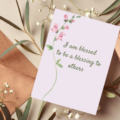 Pink Flower I Am Blessed Christian Affirmation Holiday Card