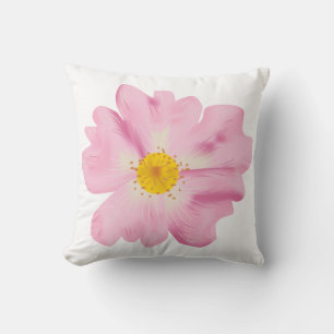 Pink Flower Illustration Throw Pillow