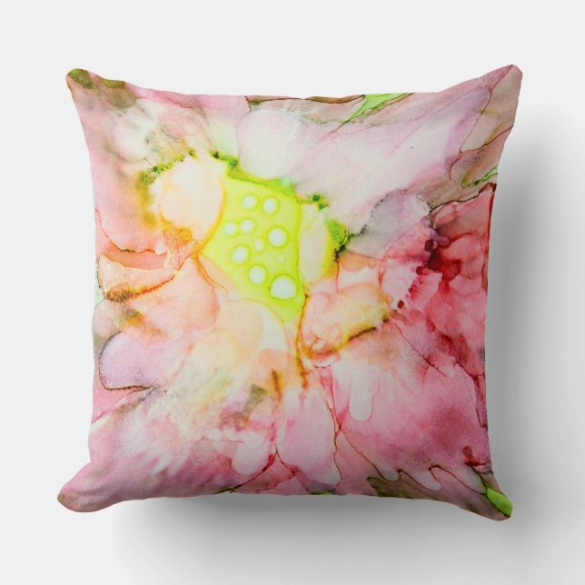 Pink Flower in Alcohol Ink Throw Pillow (Front)