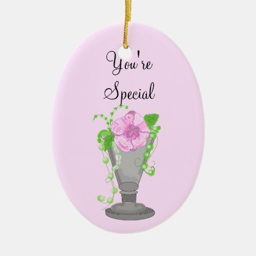 Pink Flower in Vase _ Youre Special Ceramic Ornament