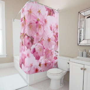 Pink Flower Japanese Cherry Blossom Hanami Floral Shower Curtain