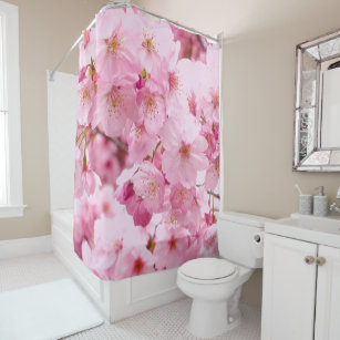 Pink Flower on Dark Burgundy Japanese Shower Curtain – Kaito Japan Design