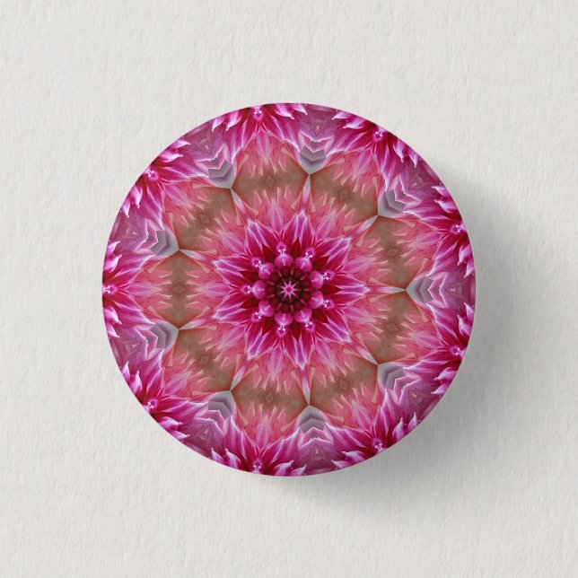 Pink Flower Kaleidoscope Mandala-43895 Button (Front)