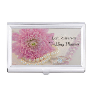Pink Flower, Lace and Rings Wedding Planner Case For Business Cards