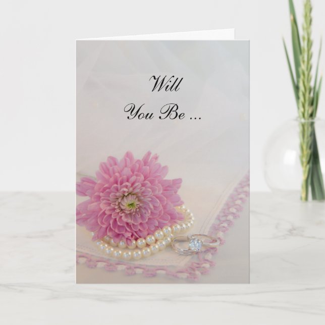 Pink Flower, Lace Rings Will You Be My Bridesmaid Invitation (Front)