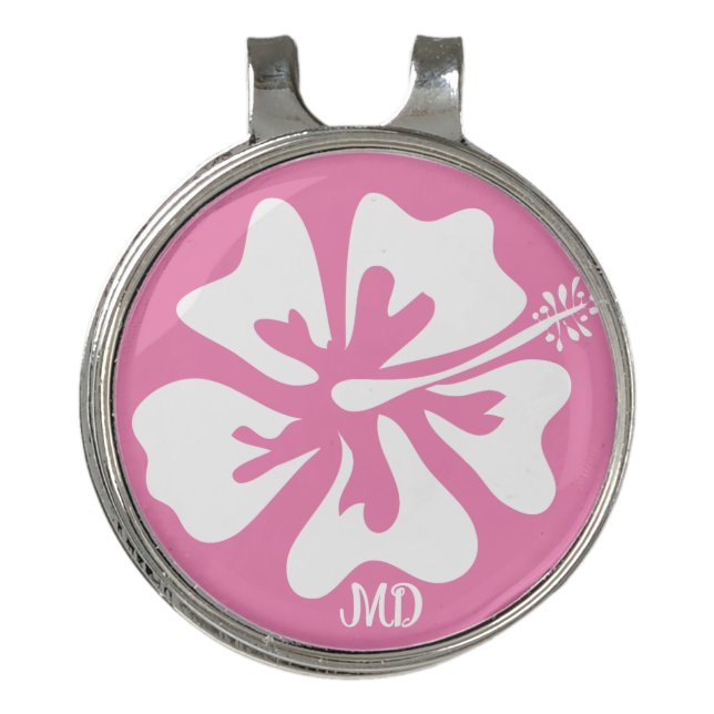 Pink flower ladies golf hat clip ball markers (Front)