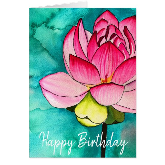 Pink flower lotus fine art watercolor (Front)