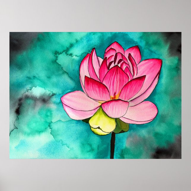 Pink flower lotus fine art watercolor poster (Front)