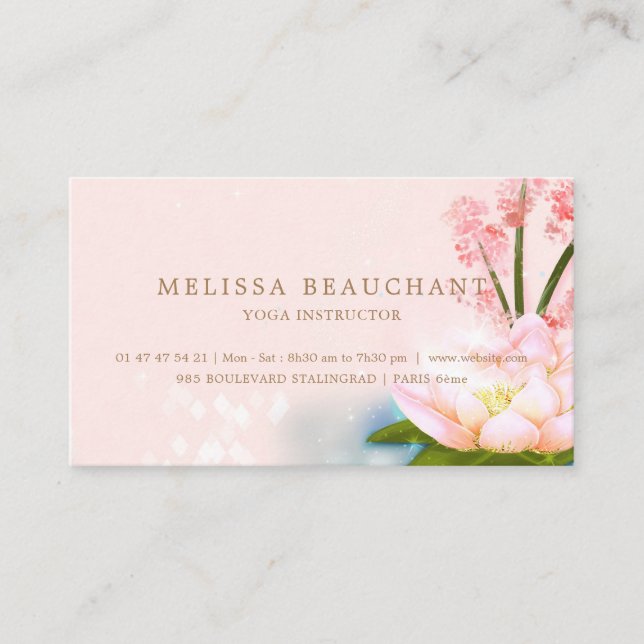 Pink Flower Lotus Yoga Meditation Spa Holistic Business Card (Front)