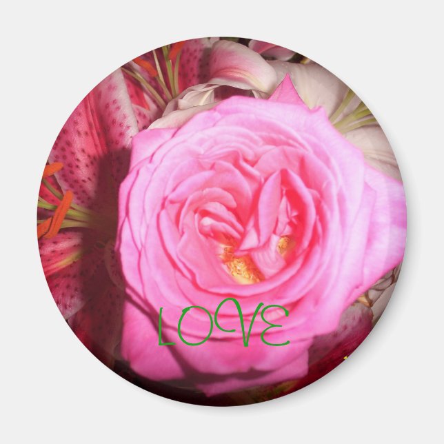 pink flower, LOVE Magnet (Front)