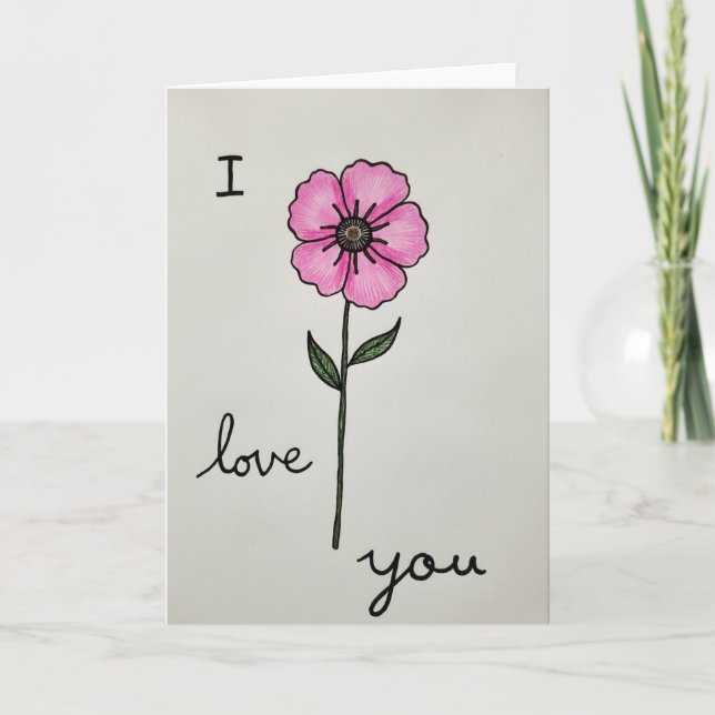Pink Flower Love You Card (Front)