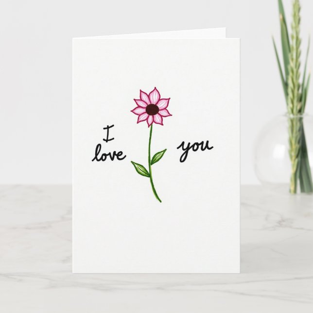 Pink Flower Love You Greeting Card (Front)