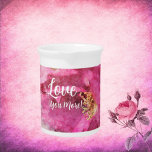 Pink Flower Love You More Porcelain Pitcher<br><div class="desc">Beautiful porcelain pitcher with pink flower,  the stigma is gold in center of the flower.  It has the saying "Love You More."</div>