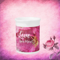 Pink Flower Love You More Porcelain Pitcher