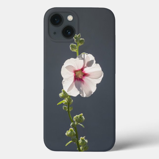 Pink Flower Mallow green leaves on dark grey  Case-Mate iPhone Case (Back)