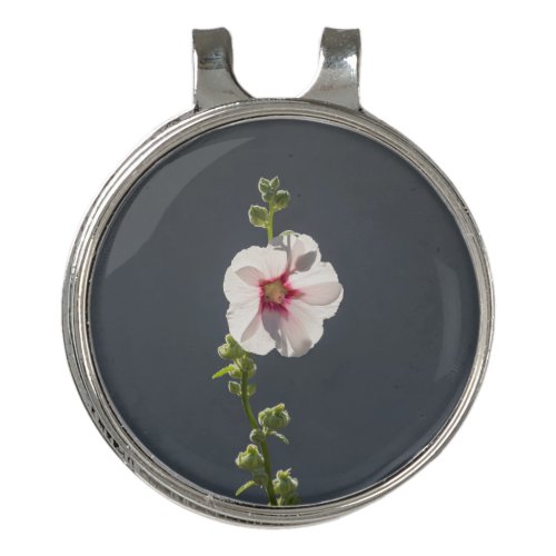 Pink Flower Mallow green leaves on dark grey  Golf Hat Clip