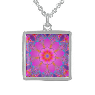 Pink Flower Mandala Sterling Silver Necklace