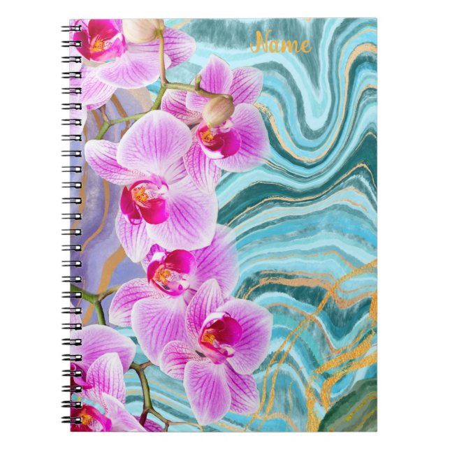 Pink Flower Marble Aqua Purple Personalized Notebook (Front)