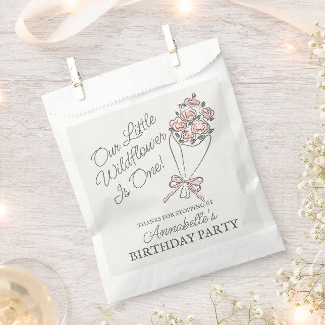 Pink Flower Market Fresh Floral Birthday Favor Bag (Clipped)