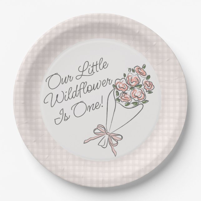 Pink Flower Market Fresh Floral Birthday Party Paper Plates (Front)