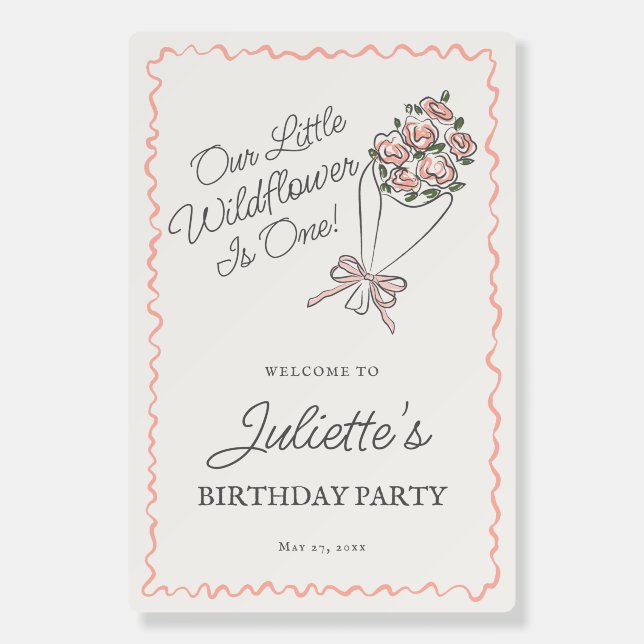 Pink Flower Market Fresh Floral Birthday Welcome Foam Board (Front)