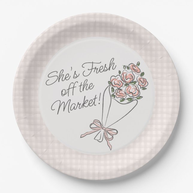 Pink Flower Market Fresh Floral Bridal Shower Paper Plates (Front)