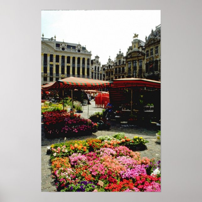 Pink Flower market in main square, Brussels, Belgi Poster (Front)