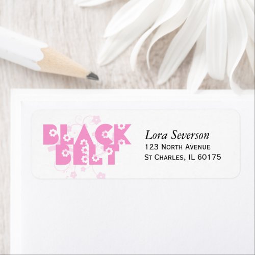 Pink Flower Martial Arts Black Belt Return Address Label