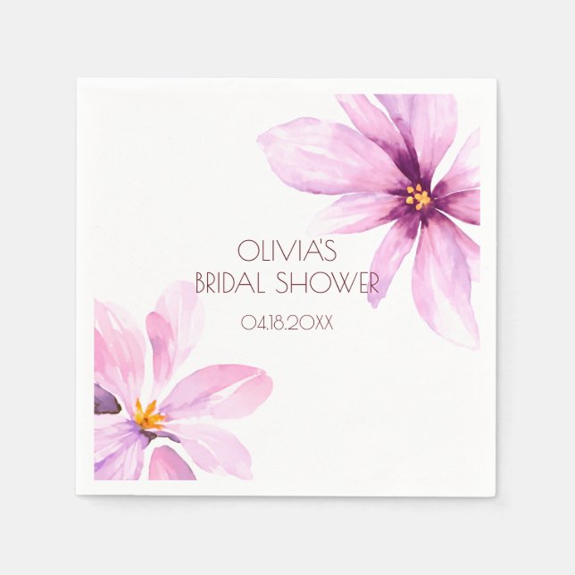 Pink Flower Minimalist elegant Bridal Shower Napkins (Front)