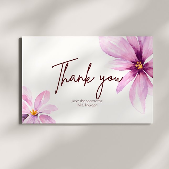Pink Flower Minimalist elegant Bridal Shower Thank You Card (Creator Uploaded)