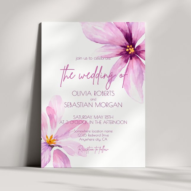 Pink Flower Minimalist elegant wedding Invitation (Creator Uploaded)