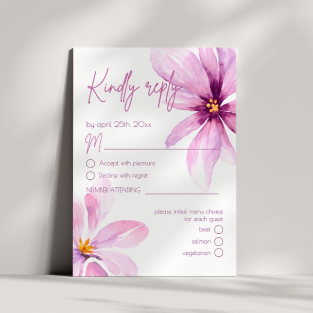 Pink Flower Minimalist Menu Choice Wedding RSVP (Creator Uploaded)