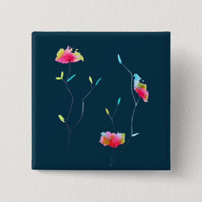 Pink flower modern simple Japanese inspired art Button (Front)