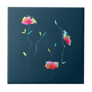Pink flower modern simple Japanese inspired art Ceramic Tile