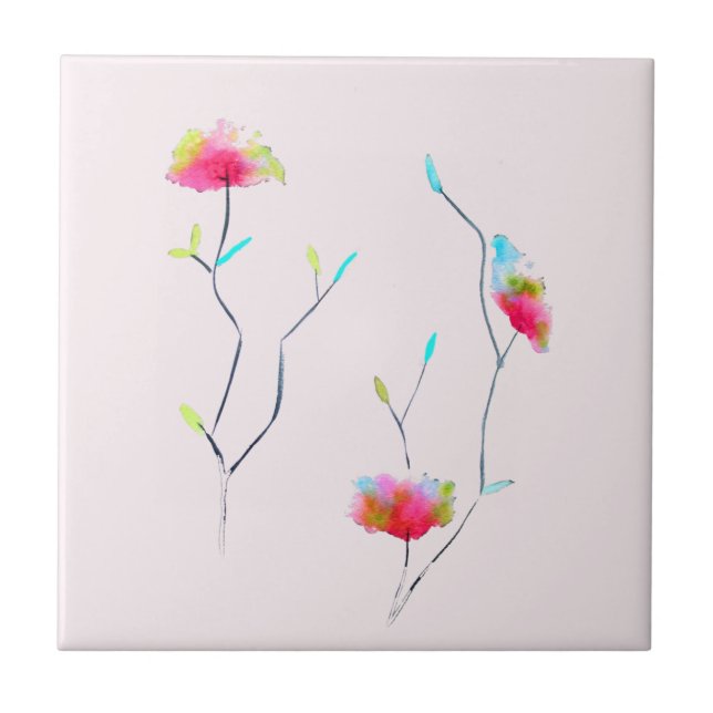Pink flower modern simple Japanese inspired art Ceramic Tile (Front)