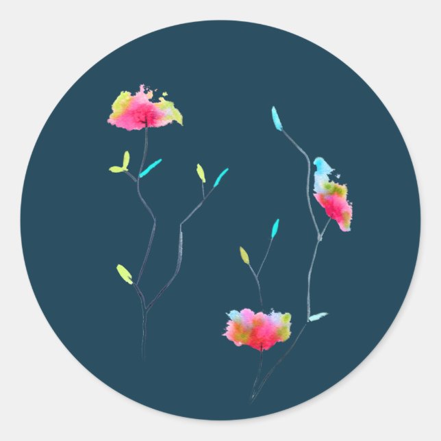 Pink flower modern simple Japanese inspired art Classic Round Sticker (Front)