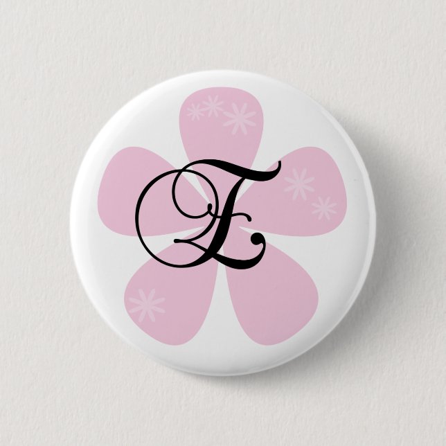 Pink Flower Monogram E Pinback Button (Front)