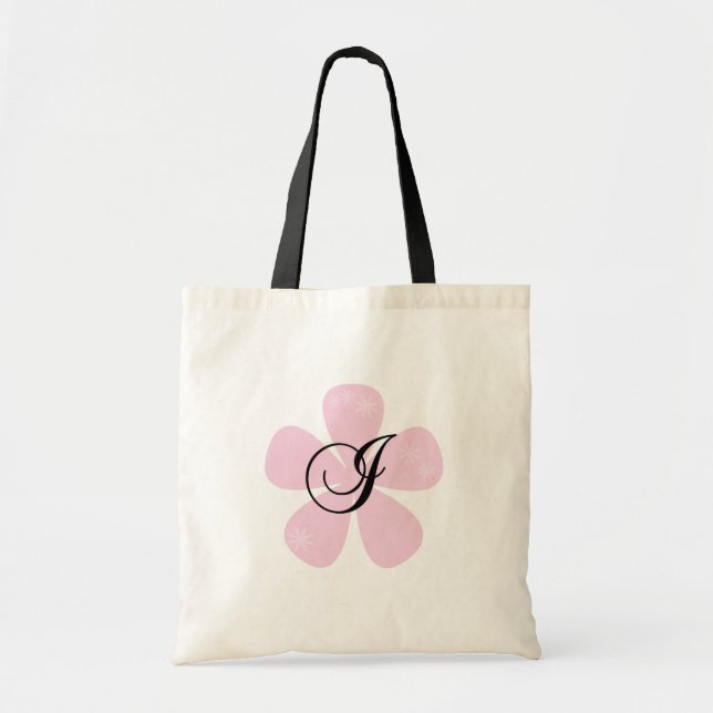 Pink Flower Monogram I Tote Bag (Front)