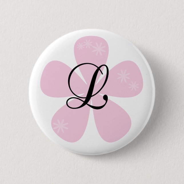 Pink Flower Monogram L Button (Front)