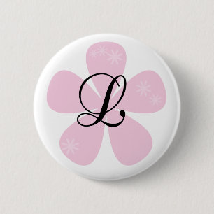 Pink Flower Monogram L Button
