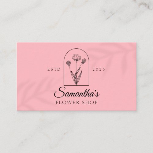 Pink Flower Monogram Typography Business Card