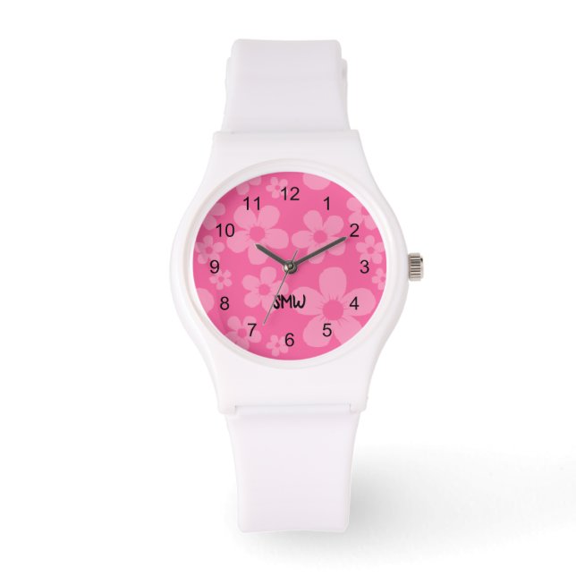 Pink Flower Monogram Watch (Front)
