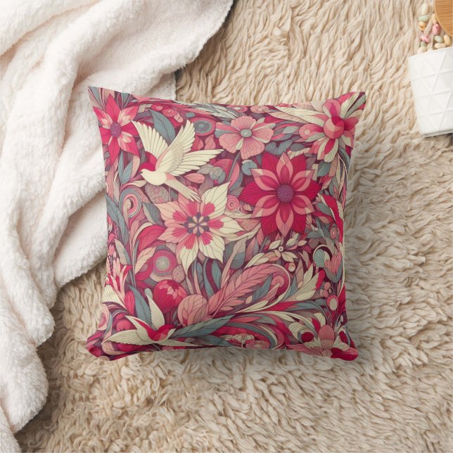 Pink Flower Morris art Throw Pillow (Blanket)