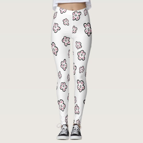 pink flower motif leggings