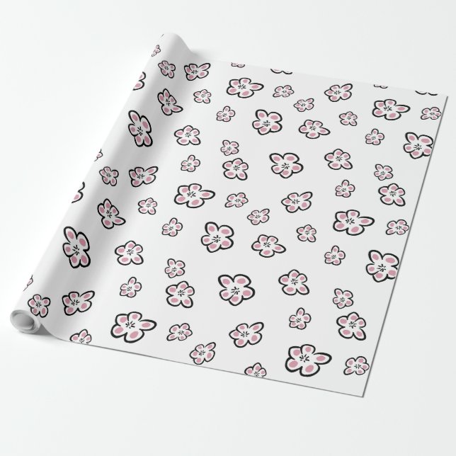 pink flower motif wrapping paper (Unrolled)